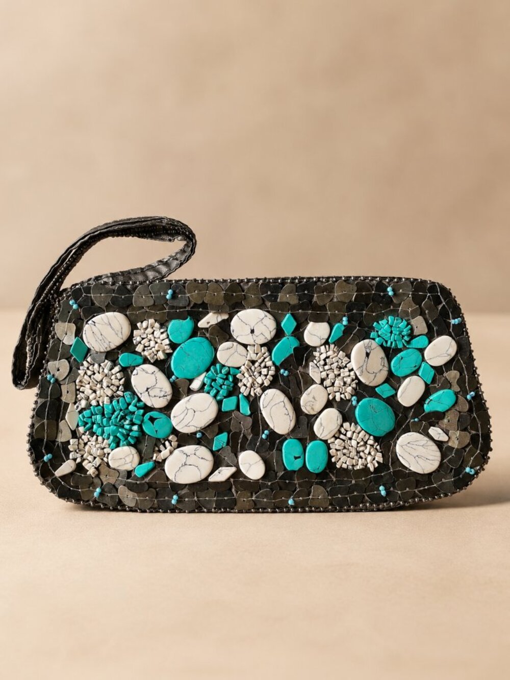 NWT Ecote Turquoise Stone Beaded Mini Bag — Boho Statement Wristlet Urban Outfit